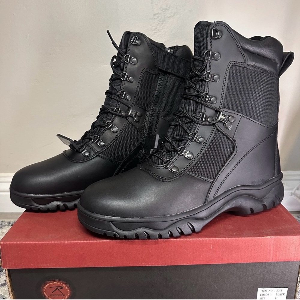 NIB Rothco 8” Black Tactical Boot W/ Side Zipper SWAT Combat Boots Size 11 New